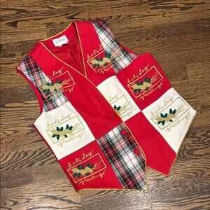 Jenna Vintage Holiday Greetings Wool Festive Christmas Vest Women's M